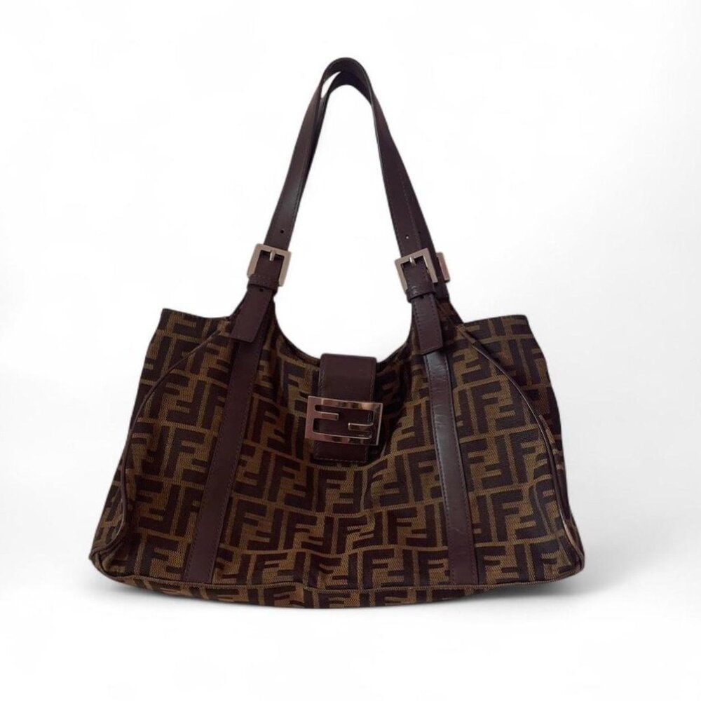 Vintage Fendi Borsa Due Manici Zucchino Canvas Hobo Tote Bag